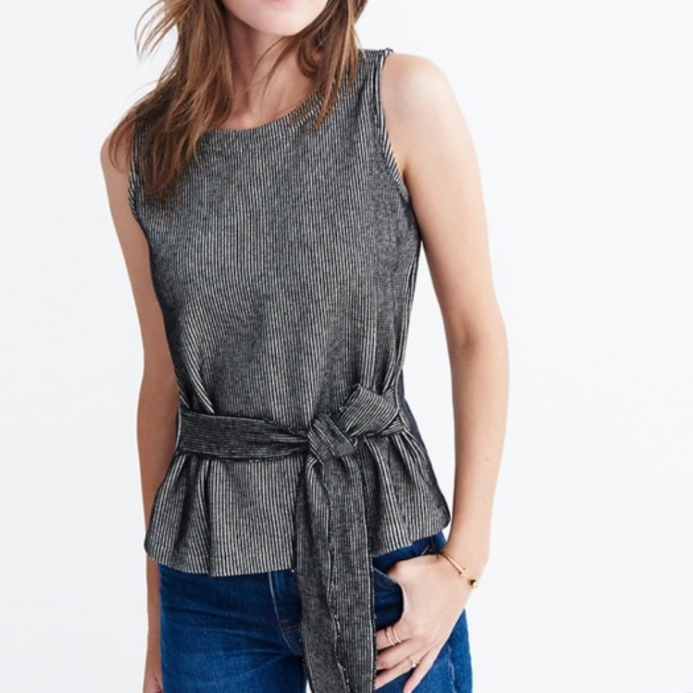 Madewell Black Ribbed Tie-Waist Sleeveless Tank Top